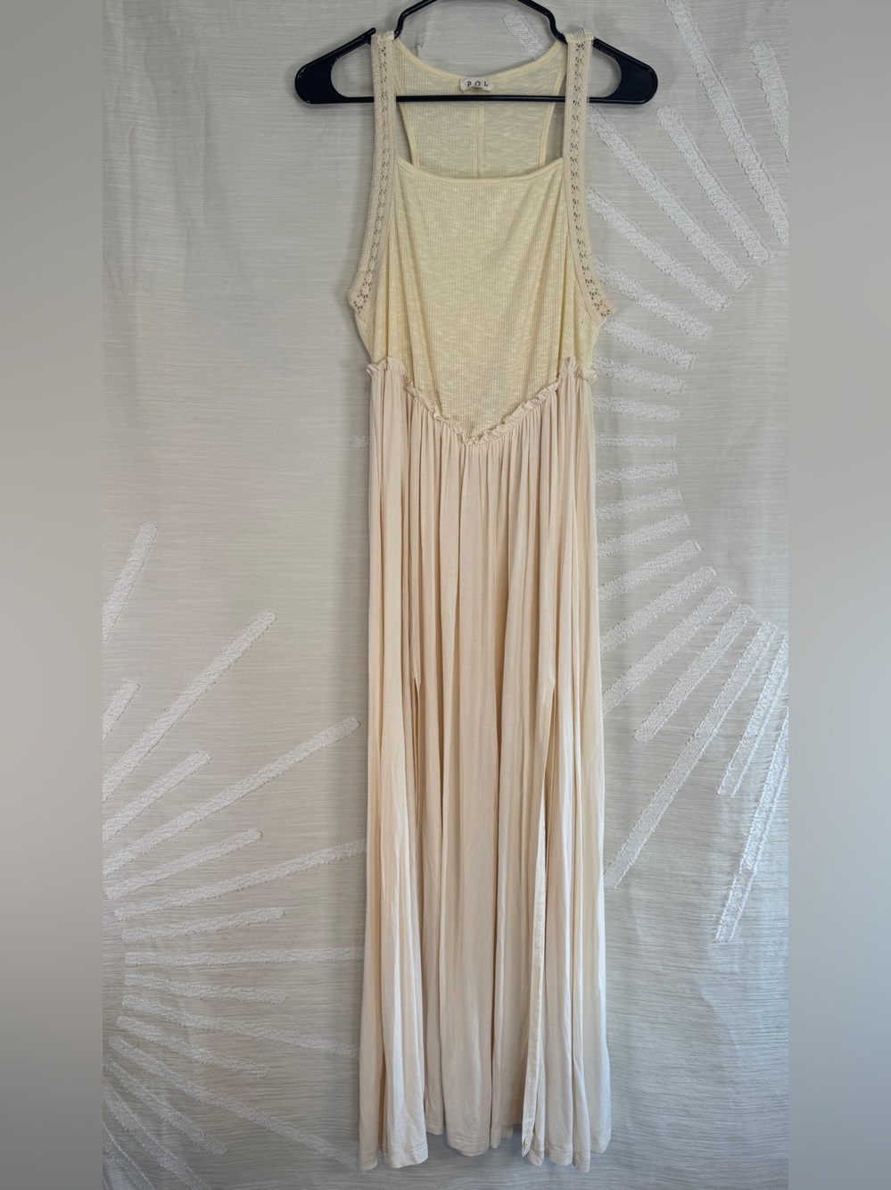 POL Frill Slit Square Neck Cami Maxi Dress Cream Butter Yellow Western Boho - Picture 2 of 9